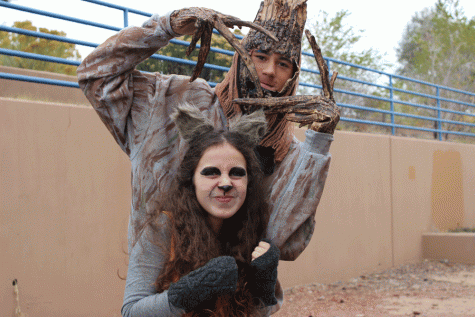 Trey Silva and Hannah Dobbertin as Rocket and Groot