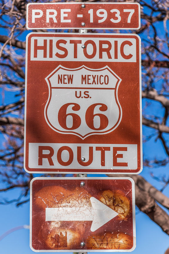 Historic route 66 route marker sign in New Mexico